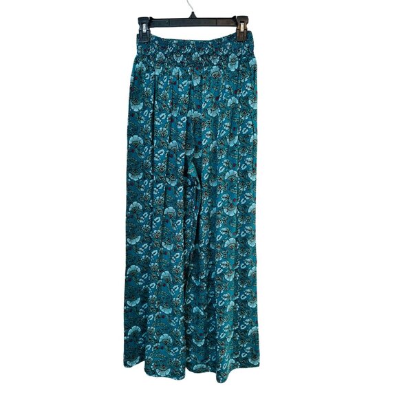 NWT XS Band Of The Free Floral Elise Deep Teal Aqua Wide Leg Palazzo Pants - Picture 1 of 11